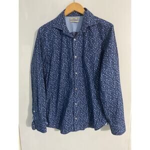 MNG button down shirt men’s size S blue floral preppy casual basic